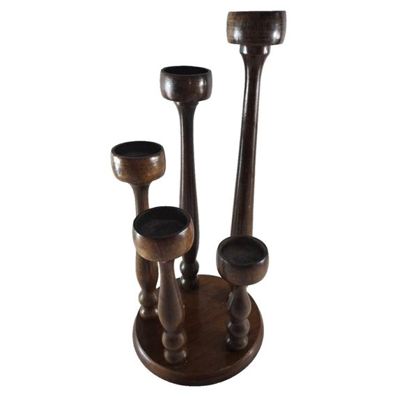 Vintage Other - Vintage Wood Candle Holder 4 Pillars Farmhouse Rustic Retro Cottage Footed